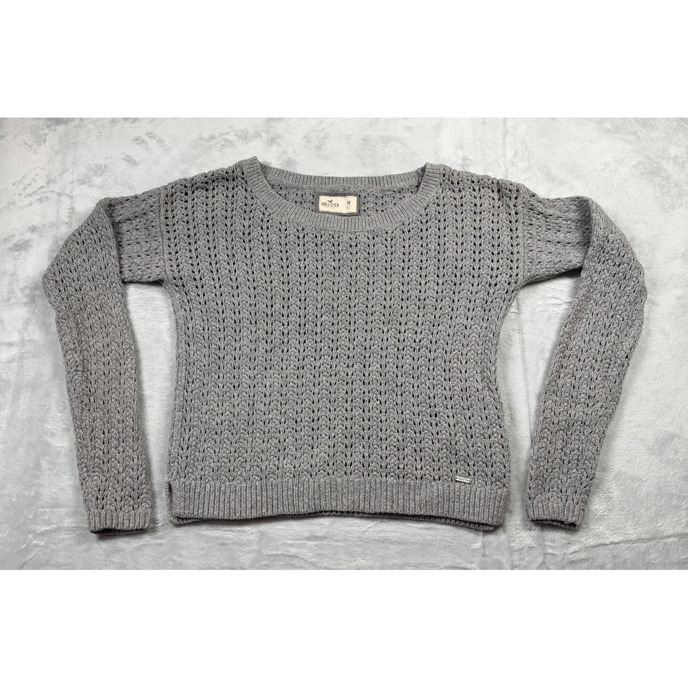 Hollister Gray Open Knit Rabbit Hair Blend Sweater M